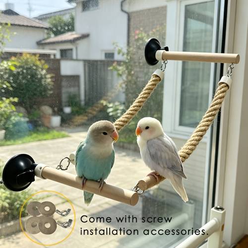 high quality coarse rope parrot perch stand 2 installation suction cup installation suitable for window glass tile walls etc screw installation suitable for bird cages multifunctional parrot perch swing