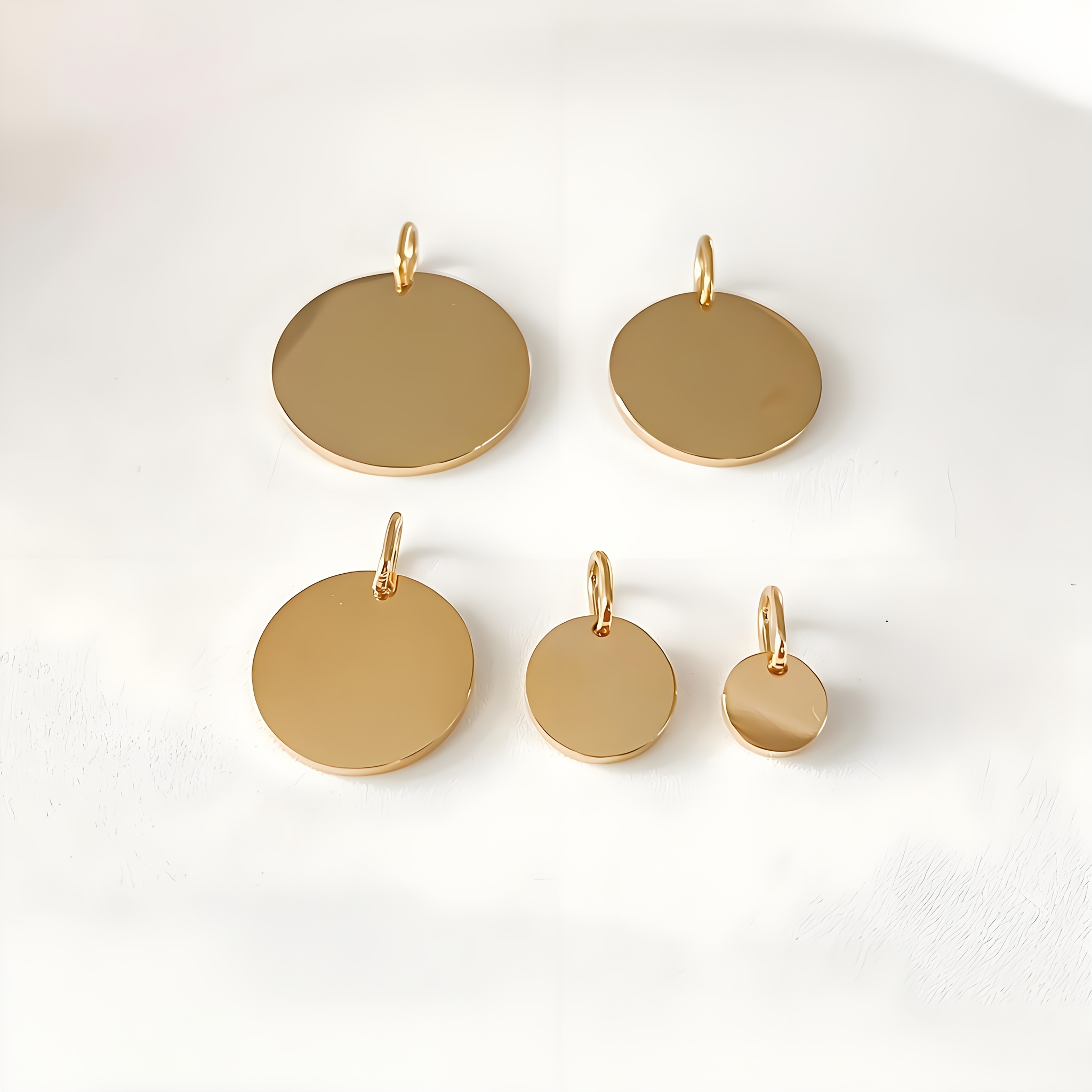 Stainless Steel 14k Golden Plated Jewelry Additions Round Pendant Charm Round Tag (5pcs)