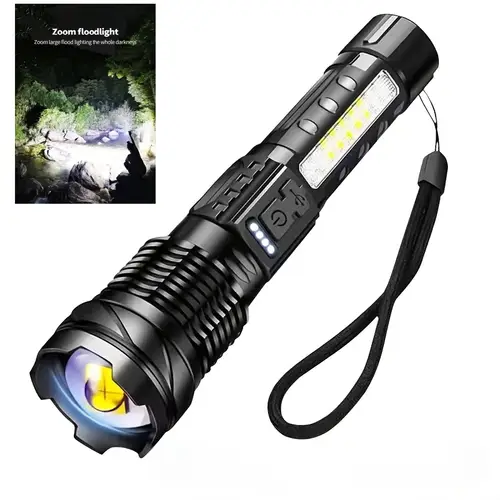 1 2pcs outdoor flashlight usb charging switchable with cob side light portable flashlight suitable for outdoor hiking work lighting