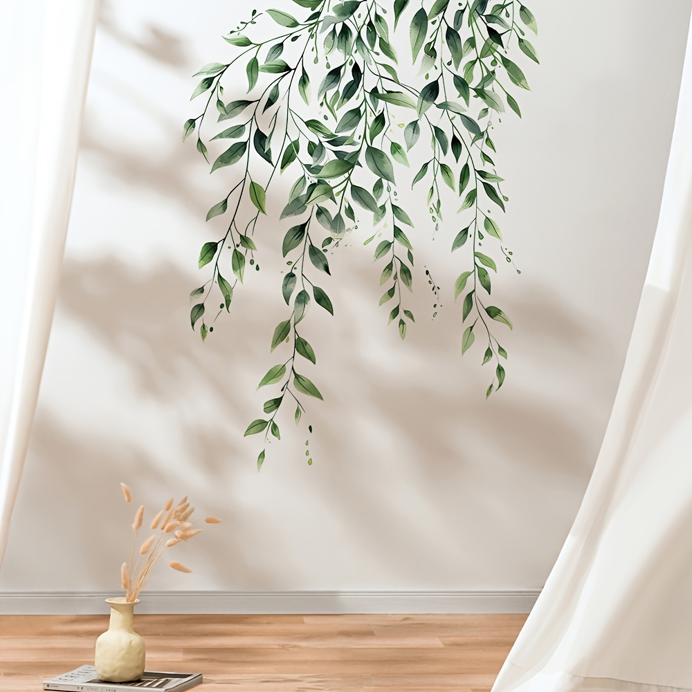 Pegatinas De Pared Tropicales Tanlaby - Hojas Verdes Vinilo, 2 Láminas 30x90cm, Autoadhesivas