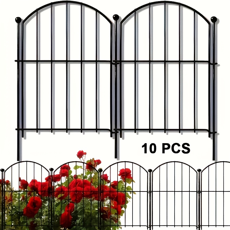 decorative garden fence outdoor 10pcs   metal animal barrier fence black ornamental fence for yard patio lawn garden bed  