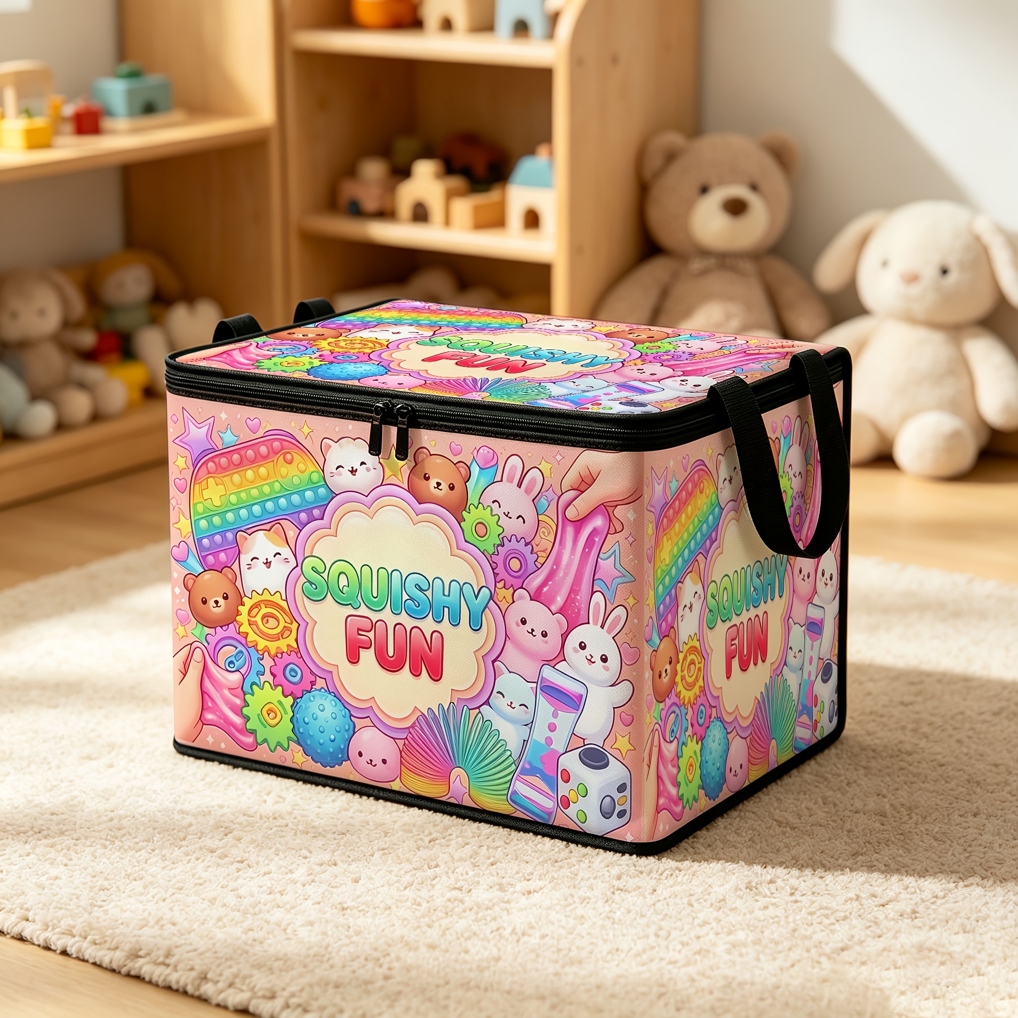 TEMU Stuff Pink-purple Gradient Cute Sticker-style Hair Styling Tool Storage Box, Foldable Double-zipper Storage Bag, Hair Care & Styling Supplies