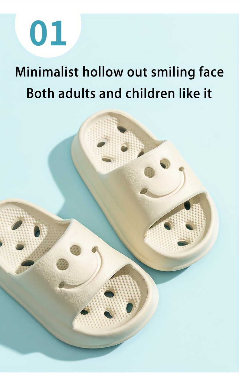 New joyful Face Hollow Youngsters's Slippers, Fashionable and Cute EVA Beach Shoes with Open Toes, Breathable and Handsome Sandals for Indoor Bathroom, Non-slip Quick-drying Outdoor Garden Lightweight Soft Comfortable Travel Shoes All Seasons