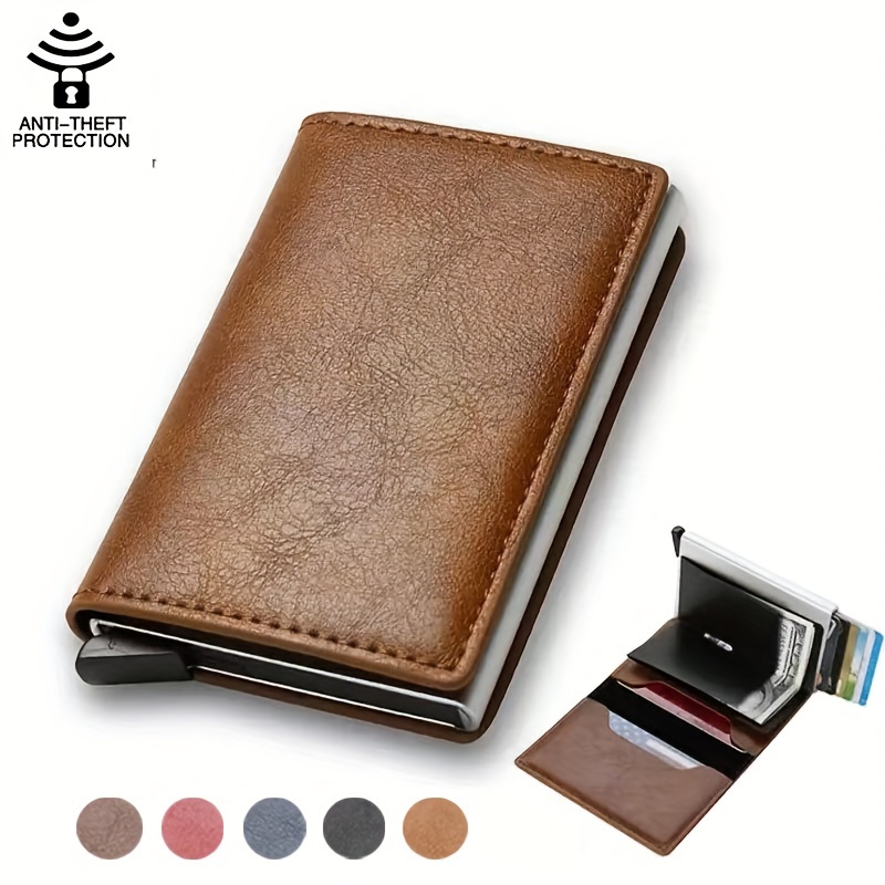 

Black Aluminum Alloy Rfid Blocking Card Holder - Slim Simple Style Non-braided Polyester Composition Wallet With Money Clip, Color Block Design, And Capacity For 5 Cards