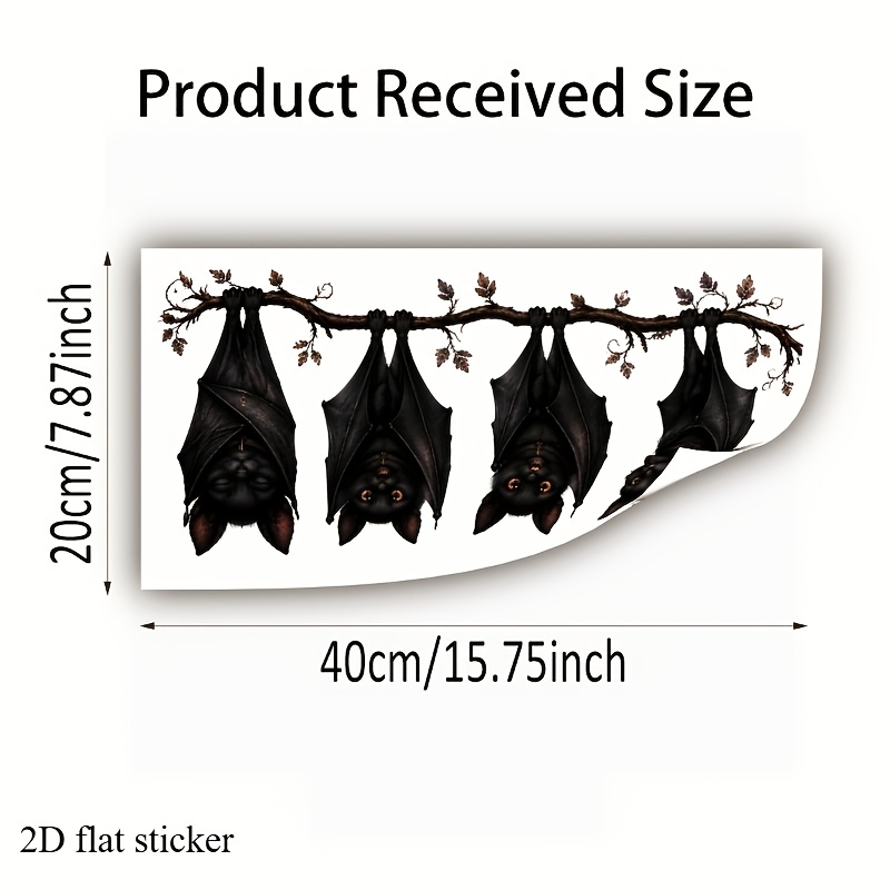 TEMU 1pc Upside Down Hanging Bats Static Window Cling, Glue Free Removable No Residue, Halloween Dark Style Animal Glass Window Decal, Holiday Vibe
