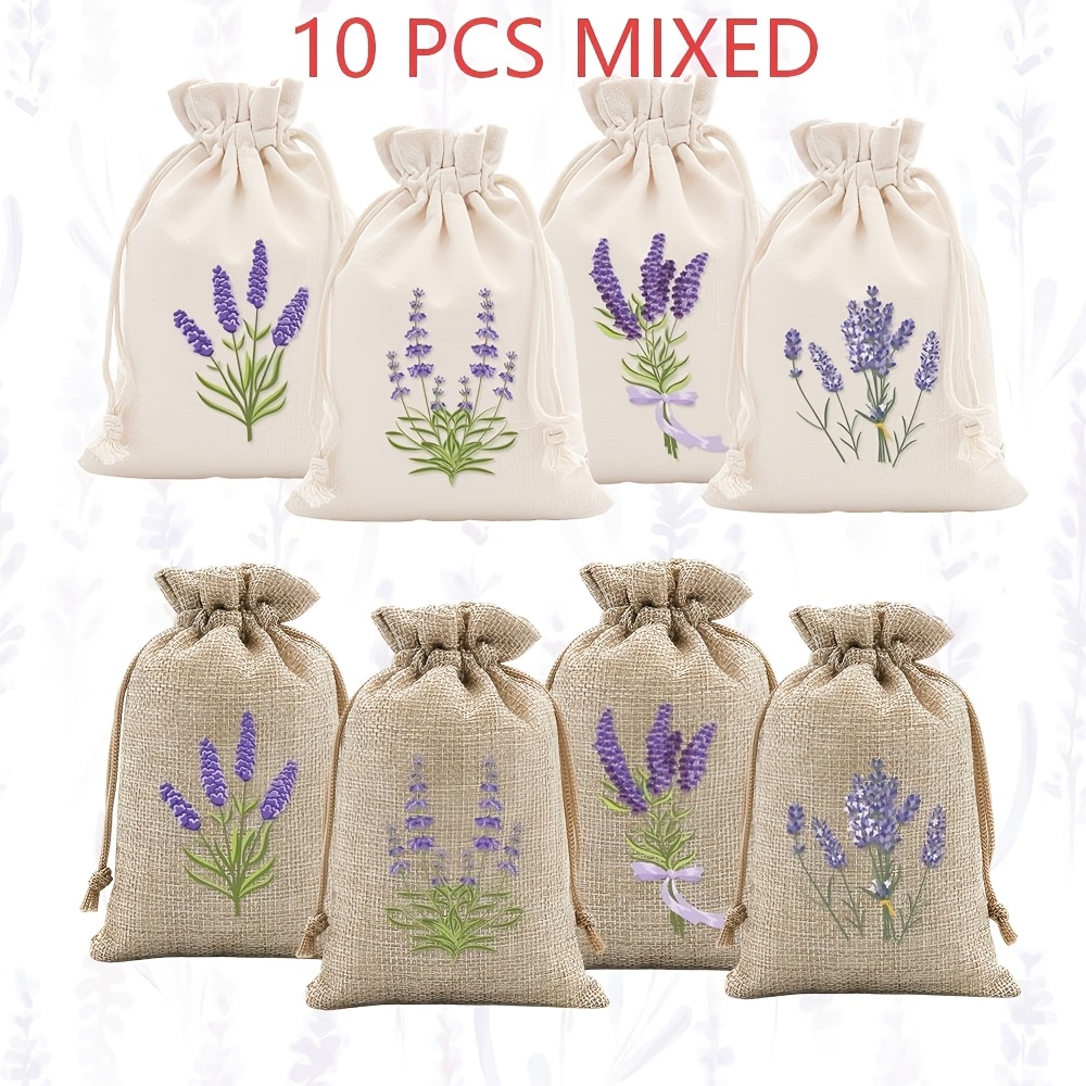 TEMU Lot de 10/20 pochettes à cordon de serrage à imprimé , sachets naturels en toile de jute, sacs cadeaux réutilisables en lin pour fleurs séchées,
