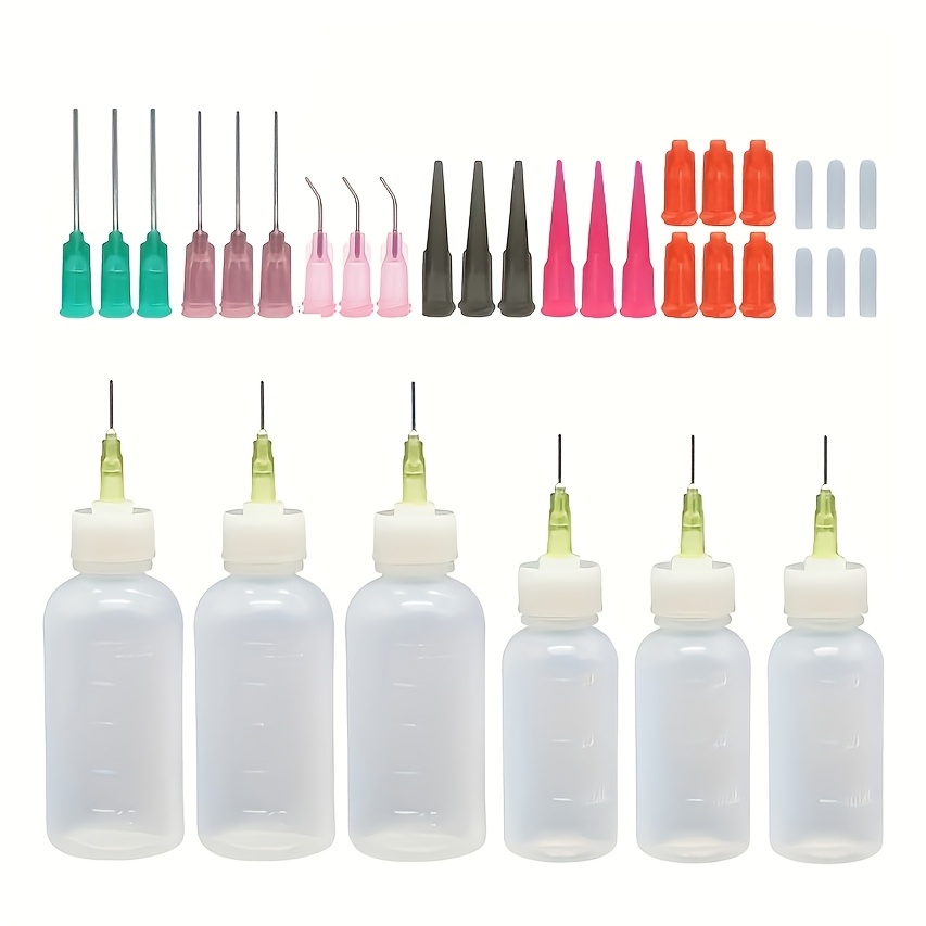 TEMU 1 Set/39pcs 1.01Oz/1.69Oz Bouteilles à pointe d'aiguille, Ensemble de bouteilles de distribution de , Convient aux , à la colle, aux peintures à