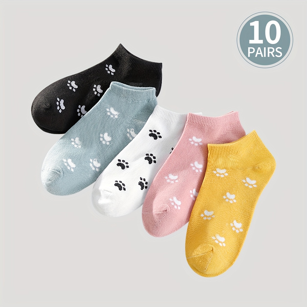 

10 Pairs Animal Footprint Socks, Casual & Breathable Low Cut Ankle Socks, Women's Stockings & Hosiery
