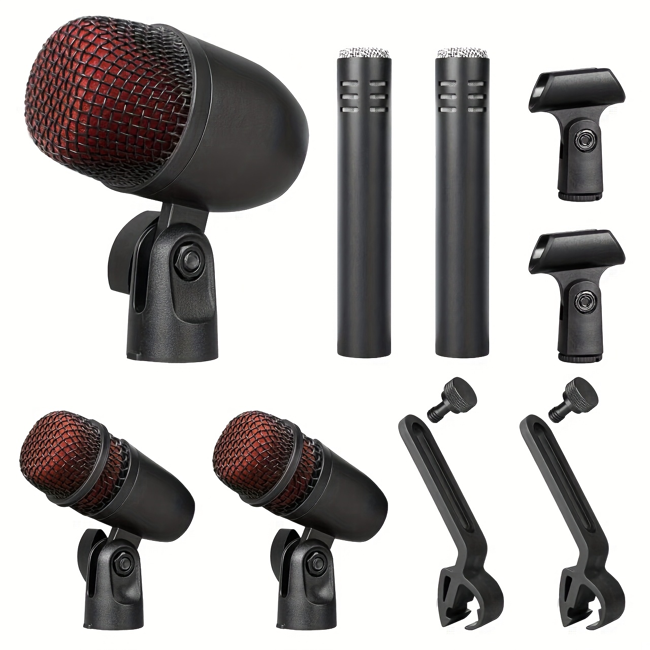 Image of 7 Sets Of All Metal Dynamic Drum Microphones - Suitable For Professional Drum Recording Using Kick, Tom/ , And Cymbal Microphones, Equipped With Microphone Clips