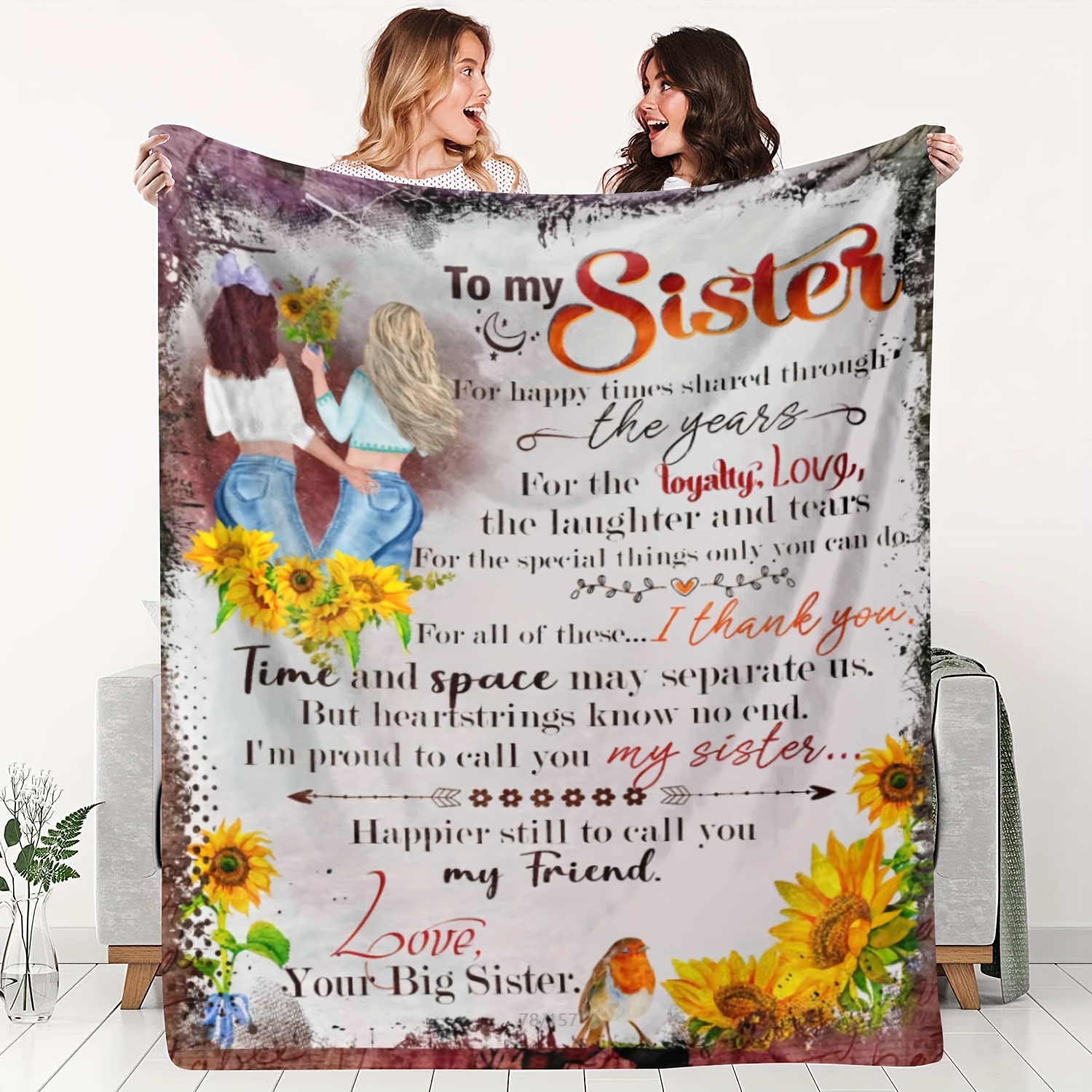 

Sister Blanket - For Sister Or - Knitted Polyester Blanket -