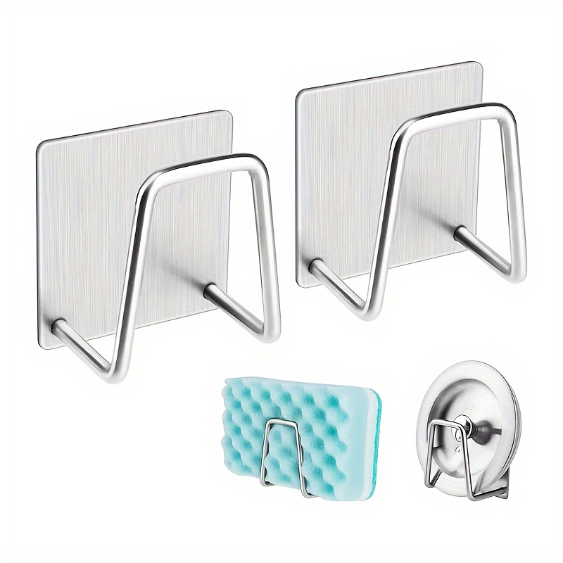 

1pc Self Adhesive Sponge Holder - Contemporary Style Stainless Steel Hooks, Rust Resistant, Wall Mount For Kitchen Sink