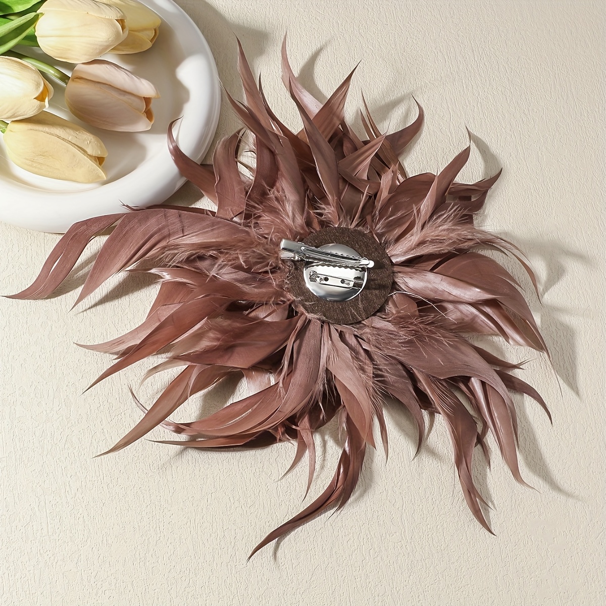 Bohemian Vintage Feather Brooch, Handmade Accessory