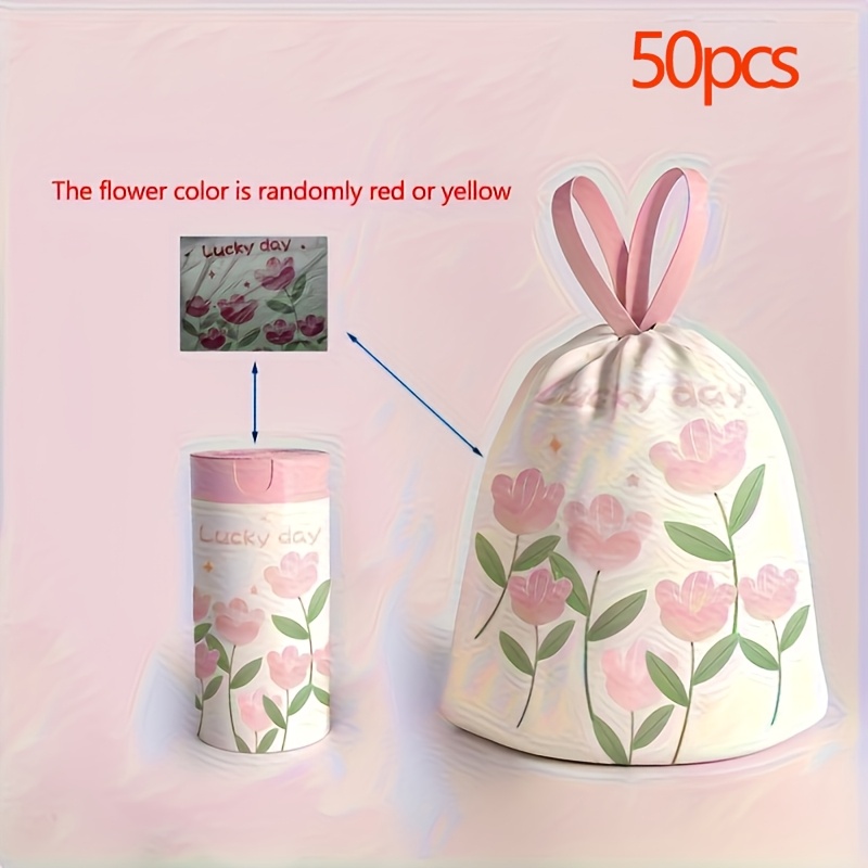 TEMU Lavender Scented Thickened Large Drawstring Trash Bags, Random Flower Patterns. Made Of High-density Polyethylene, Disposable Storage Bags.