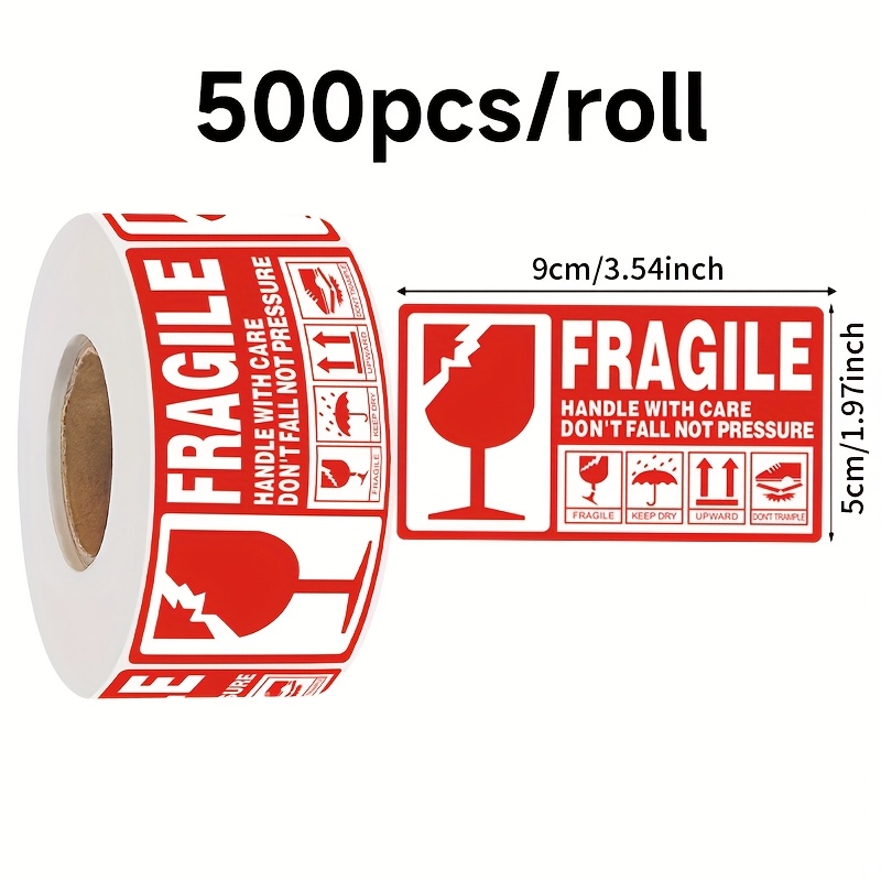 TEMU Fragilecare 500pcs Fragile Shipping Labels, 1.96x3.54 Inch Paper Material, Handle With Care Mailing Stickers For Safe Transportation