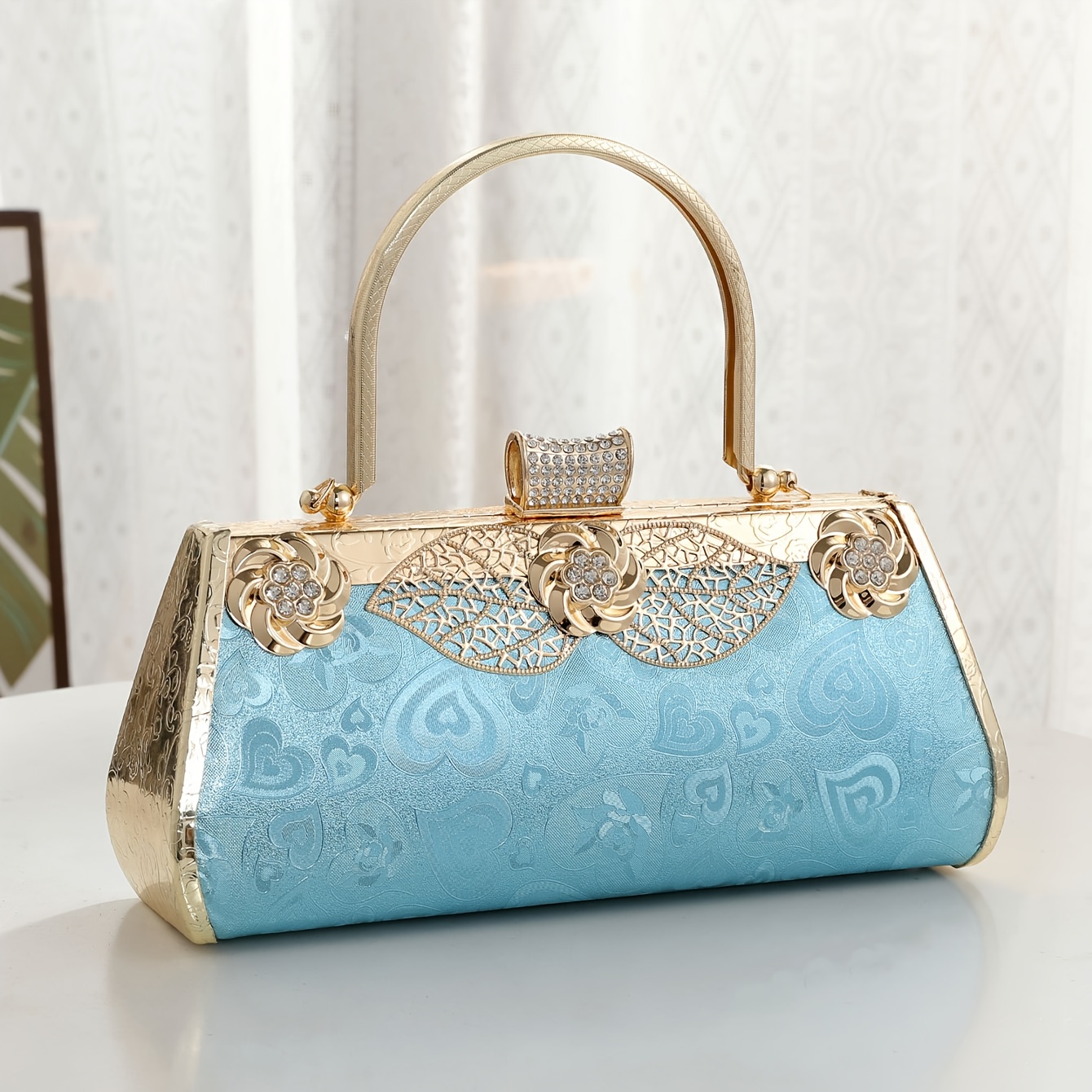 A Blue Evening Clutch, Ladies' Handbag, Inlaid with *s * with a Formal  Dress Bag * Evening Bag, Handheld Qipao Bag, Dinner Bag
