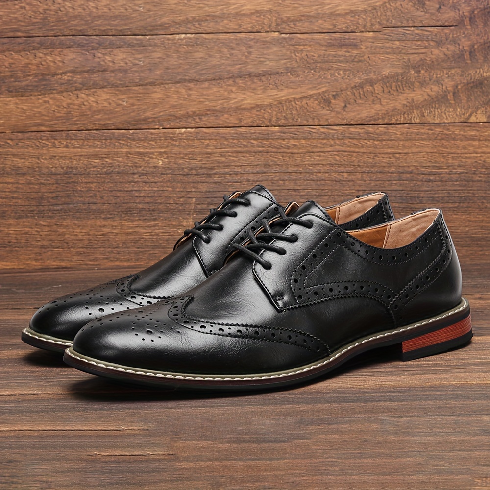 Men'S Black Brogue Oxford Dress Shoes - Lace-Up, Rubber Sole, Faux Upper, Ideal for Weddings & Business, All-Season Comfort, Wedding Shoes|Elegant Footwear|Rubber Sole Shoe