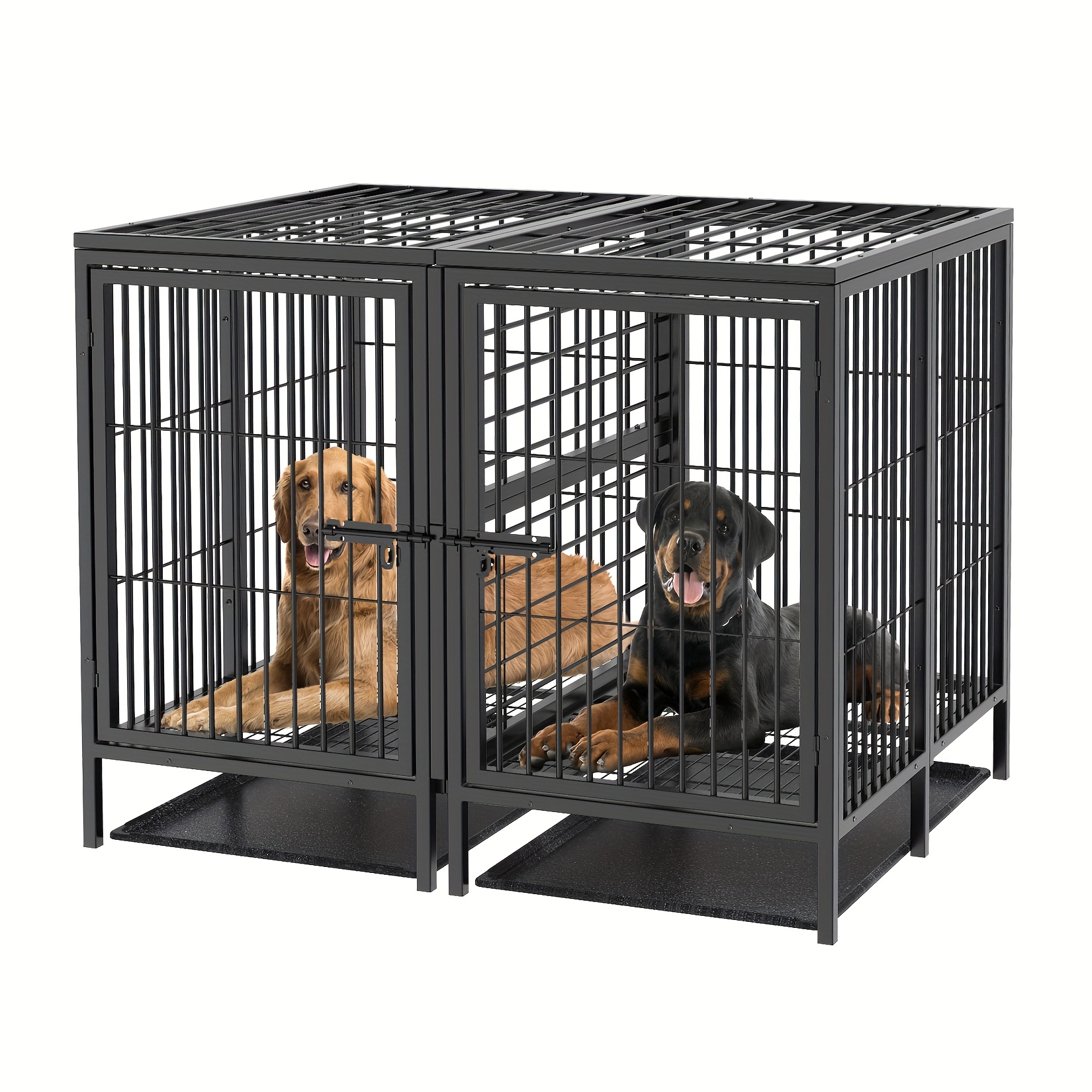 Bingopaw 33in Heavy Dog Cage Proof, Indoor Double Door Cage, Kennel With Wheels, Removable Tray, Extra Xxl Cage Divider Inside For Puppies To Stand, , Lie Down And