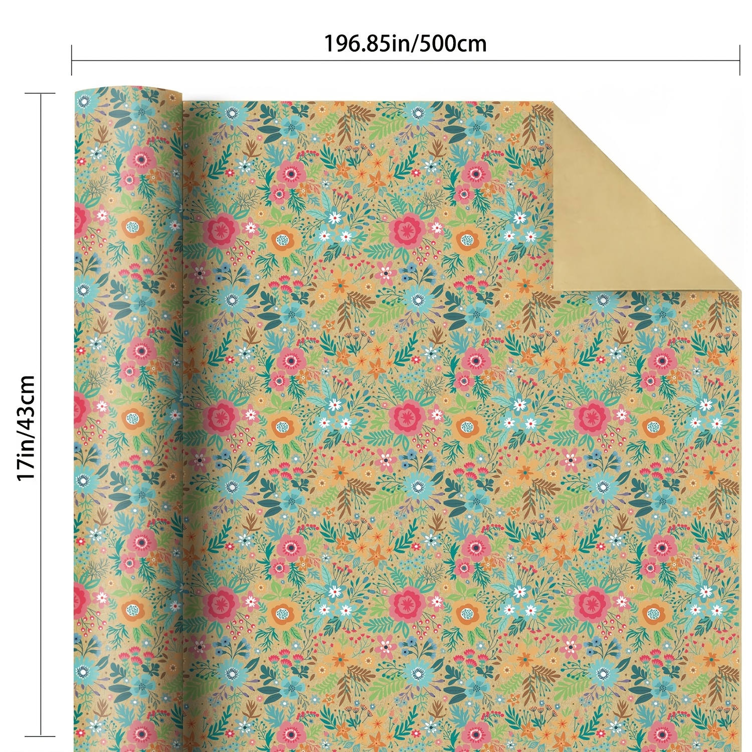 Image of Roll Of Brown Wrapping Paper Suitable For Gifts, Bouquets, Diy Crafts & Party Decorations - Vintage Colorful Flower Pattern Gift Wrap Sheets With Tones, Suitable For Birthdays, Weddings, Showers
