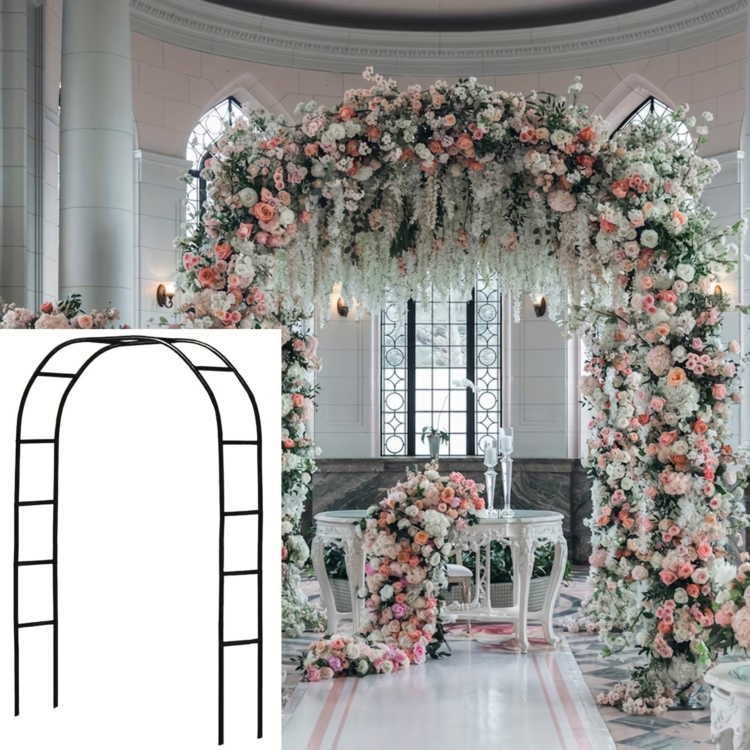

Thickened Rustproof Garden Arch, Wedding Arch- 4.6 * 7.8 Or 6.4 * 7.5ft, Easy To Assemble, Long Lasting And Durable, Metal Arch For Garden Arbor Trellis & Climbing Plant