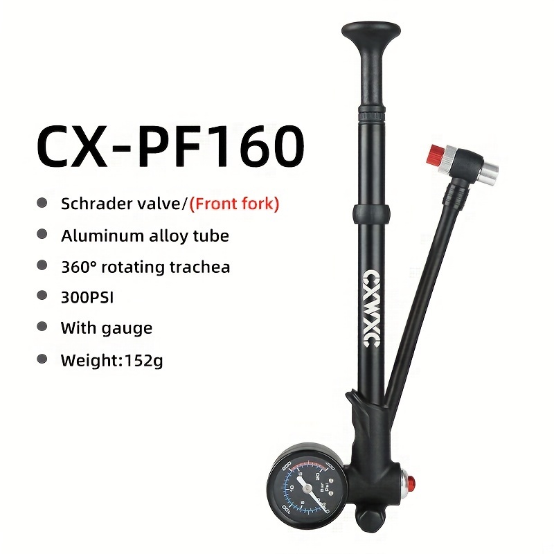 300psi High Pressure Bicycle Pump For Fork/ Rear Suspension Shock Absorber With Gauge &amp; Bleed Button, CNC Mountain Bike Air Pump