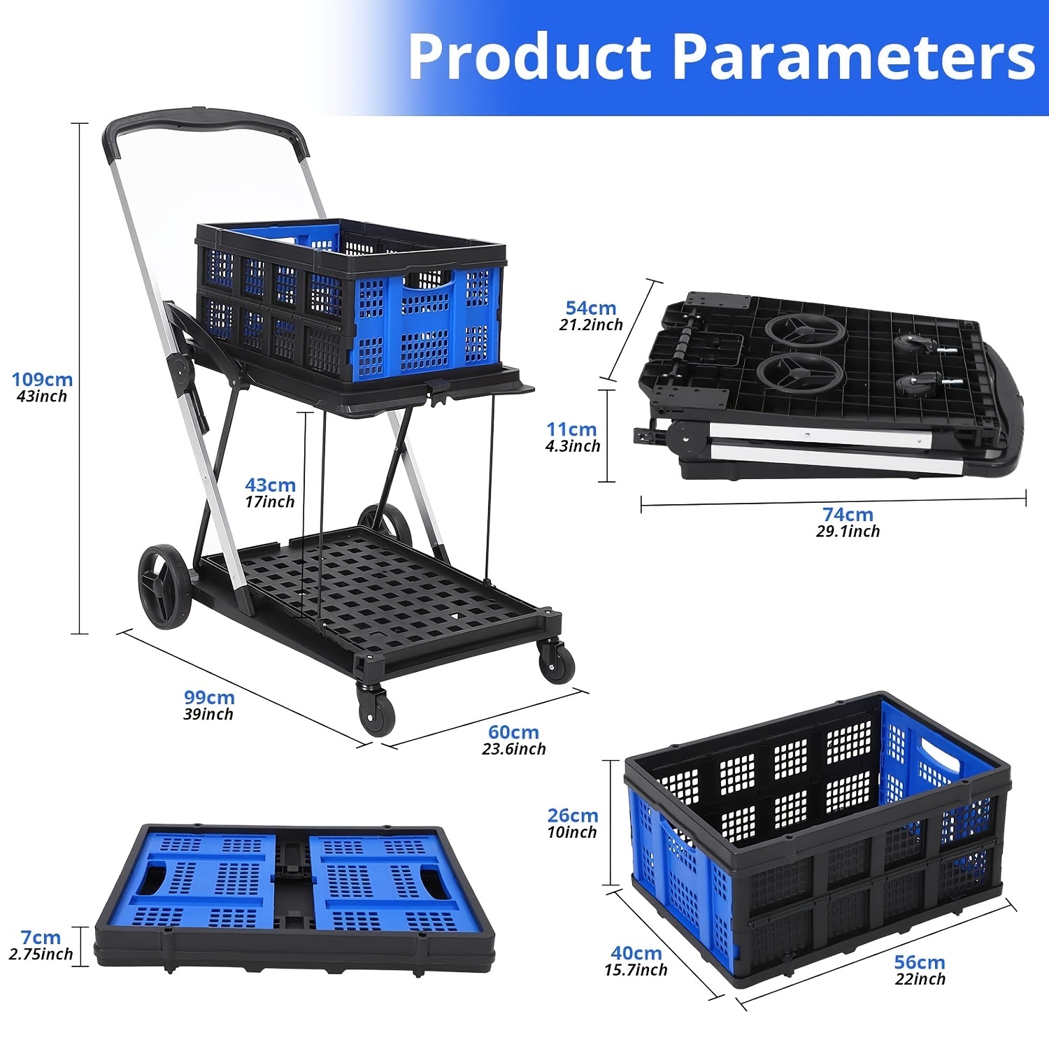 folding shopping cart with wheels collapsible cart with storage crate 2 layer utility carts platform truck high capacity storage outdoor wagon for groceries hand truck carries up to 200 lbs details 0