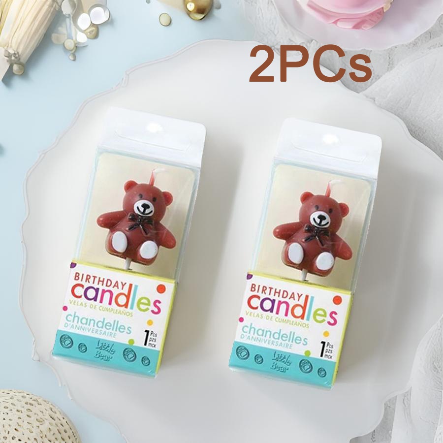 2pcs Cute Bear Birthday Candles, Mini Teddy Bear, Cake Cupcake Topper Candle For Birthday Wedding Party Supplies