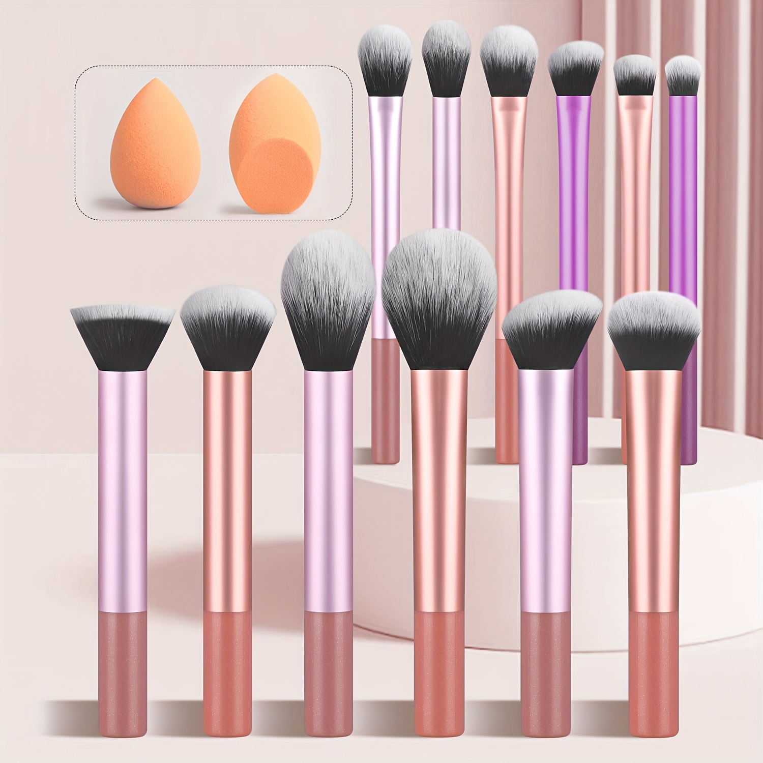 

Makeup Brush Sets, 12pcs Creative Professional Multifunctional Cosmetic Brushes & Beauty Blender, 2pcs For Making Up Supply
