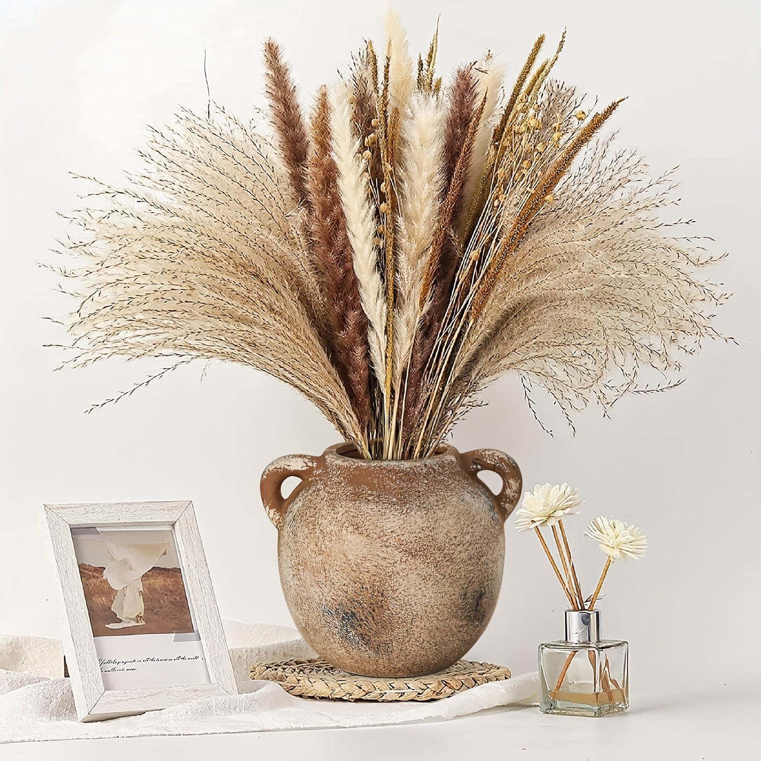 Rustikale Keramikvase Im Bauernhaus-Stil – 20,6 Cm Hoch, Terrakotta-Optik, Für Trockenblumen, Pampasgras & Deko