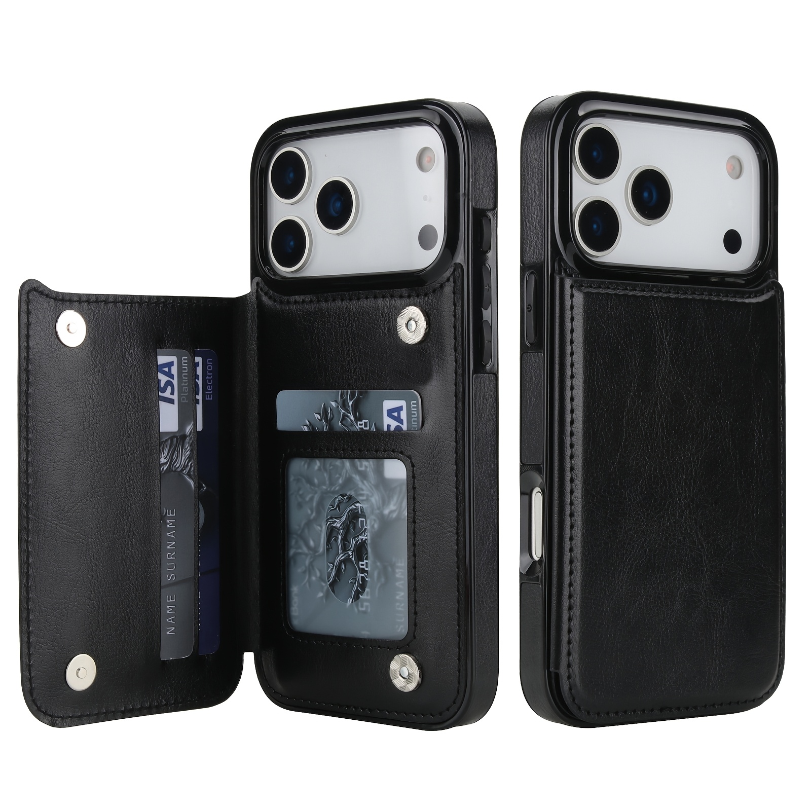 TEMU Phone Case - For Iphone 18/17 Pro Max 17 Air 17e Wallet Case With Card Holder, Faux Leather Kickstand Card Slots Case, Double Magnetic Clasp And