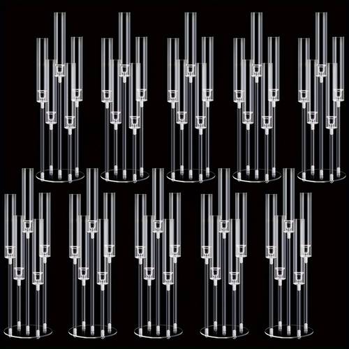 10pcs acrylic candelabra bulk centerpiece for table wedding 5 arm candelabra clear for shower 26 8 inches tall candle clear candelabra display with acrylic shade for valentines day party table fireplace decor fit 0 87 led candle