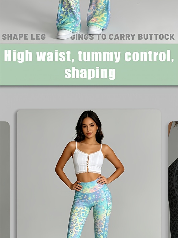 Leggings de yoga de tiro alto para mujer con control de abdomen y efecto levantacola, tipo campana y pierna estrecha - Estampado de leopardo degradado, suaves y elásticos para entrenamiento, adecuados para gimnasio, correr, atuendo casual, pantalones tipo campana no transparentes con bolsillos para