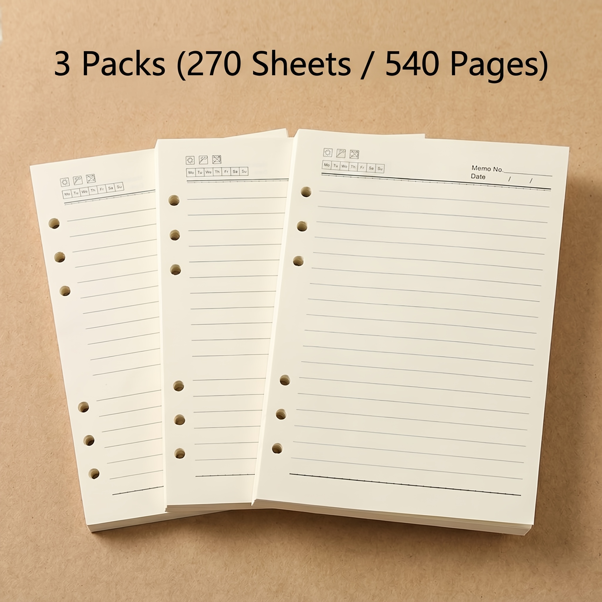 TEMU A56-hole Loose-leaf Refill Inserts, 6-hole Single Pages Removable Replacement Pack, 3pcs Ruled Inner Pages 540 Sheets 270pcs Thickened, Refill