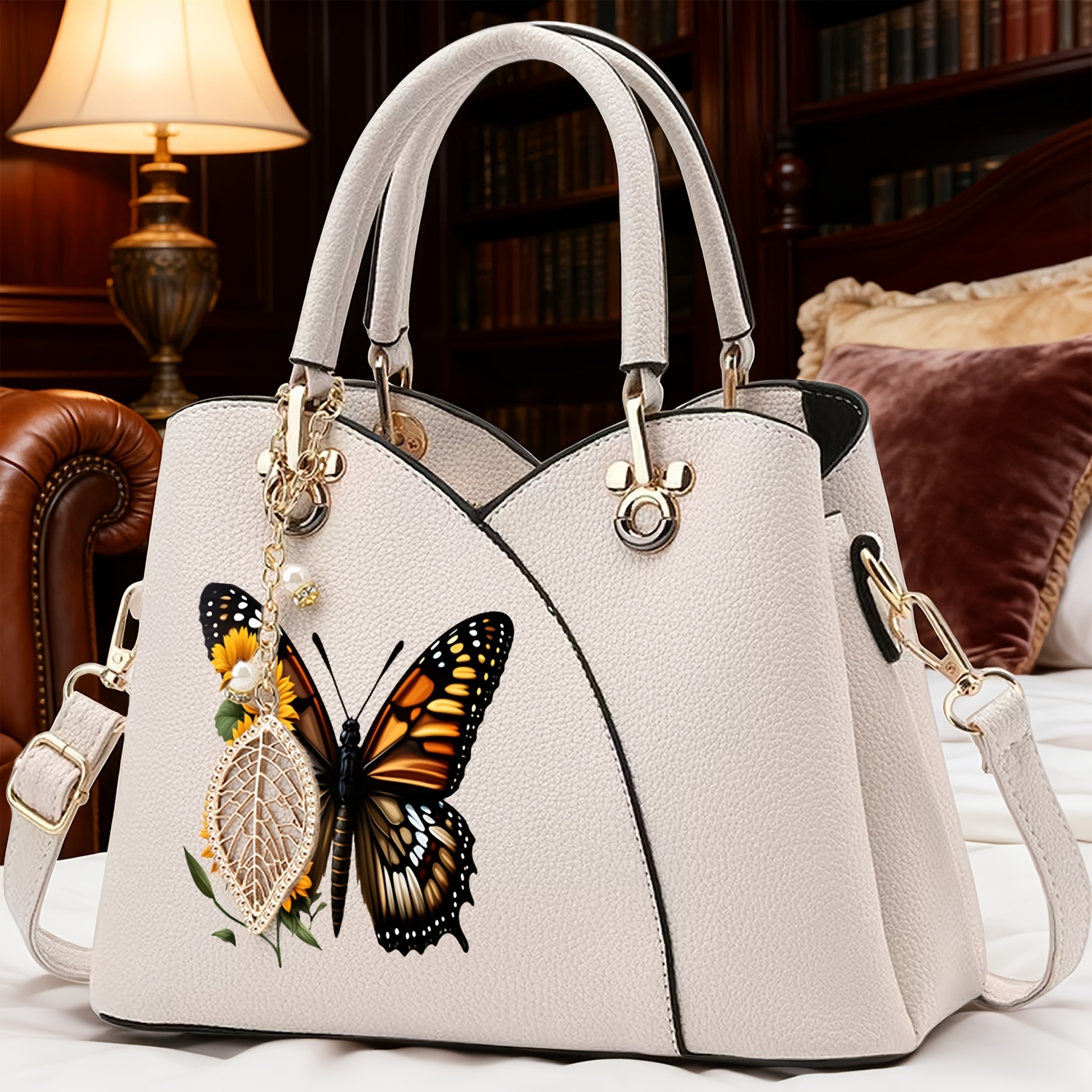 TEMU Women's Shoulder Bag, Crossbody Bag, And Handbag With And Sunflower Pattern, With Metal Leaf Charms. A For Gifts For Mothers , Perfect For