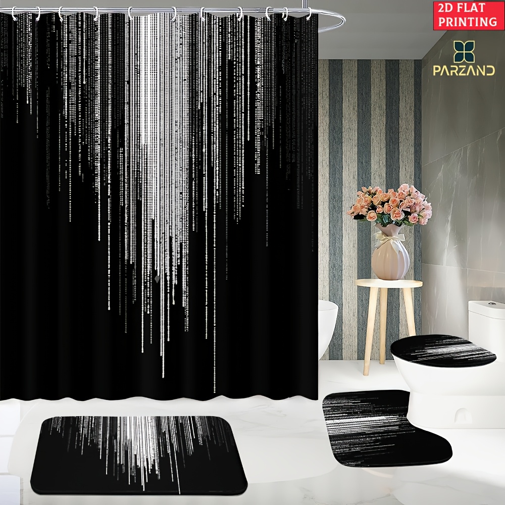 4pcs Falling Digital Code Streaks Shower Curtain Set with Hooks