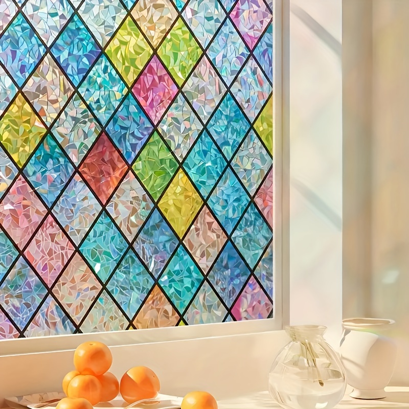 

Crystal Lattice Glass Window Film - No Residue, Reusable Adhesive-free Installation For Home Decor