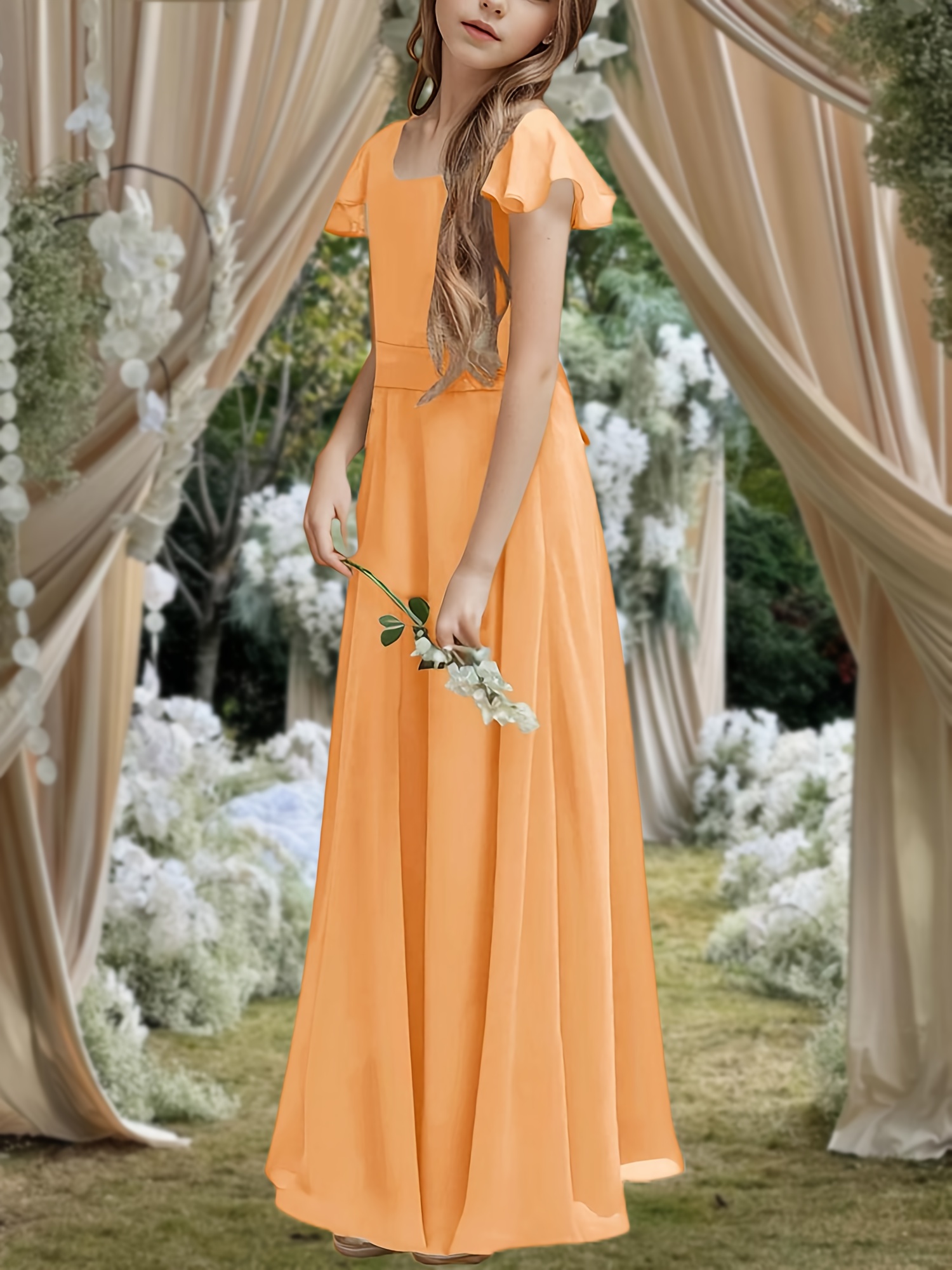 girls junior bridesmaid dress sleeveless flowy chiffon maxi - Temu