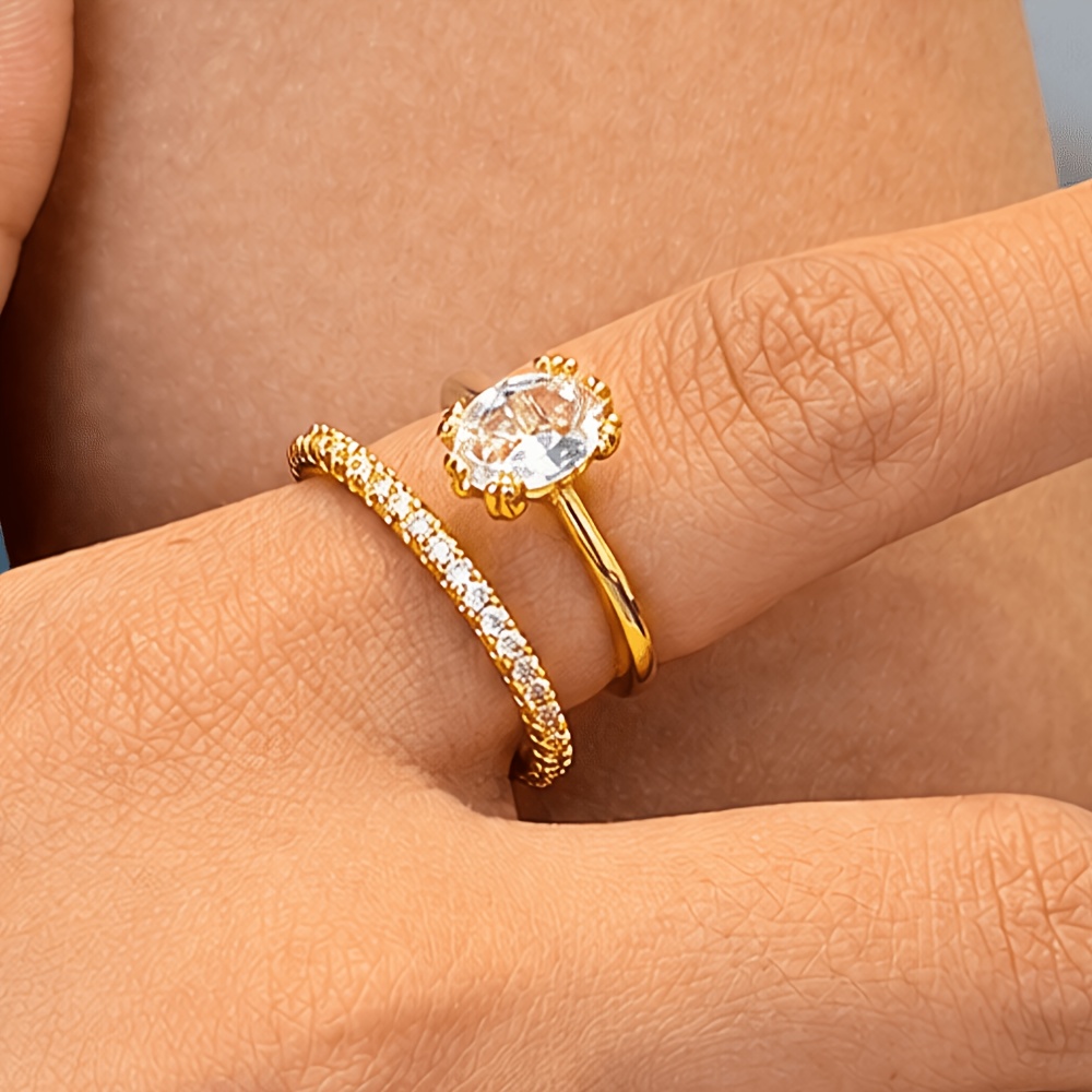 Women's 18K Gold Plated 2pcs Ring Set, Fashionable