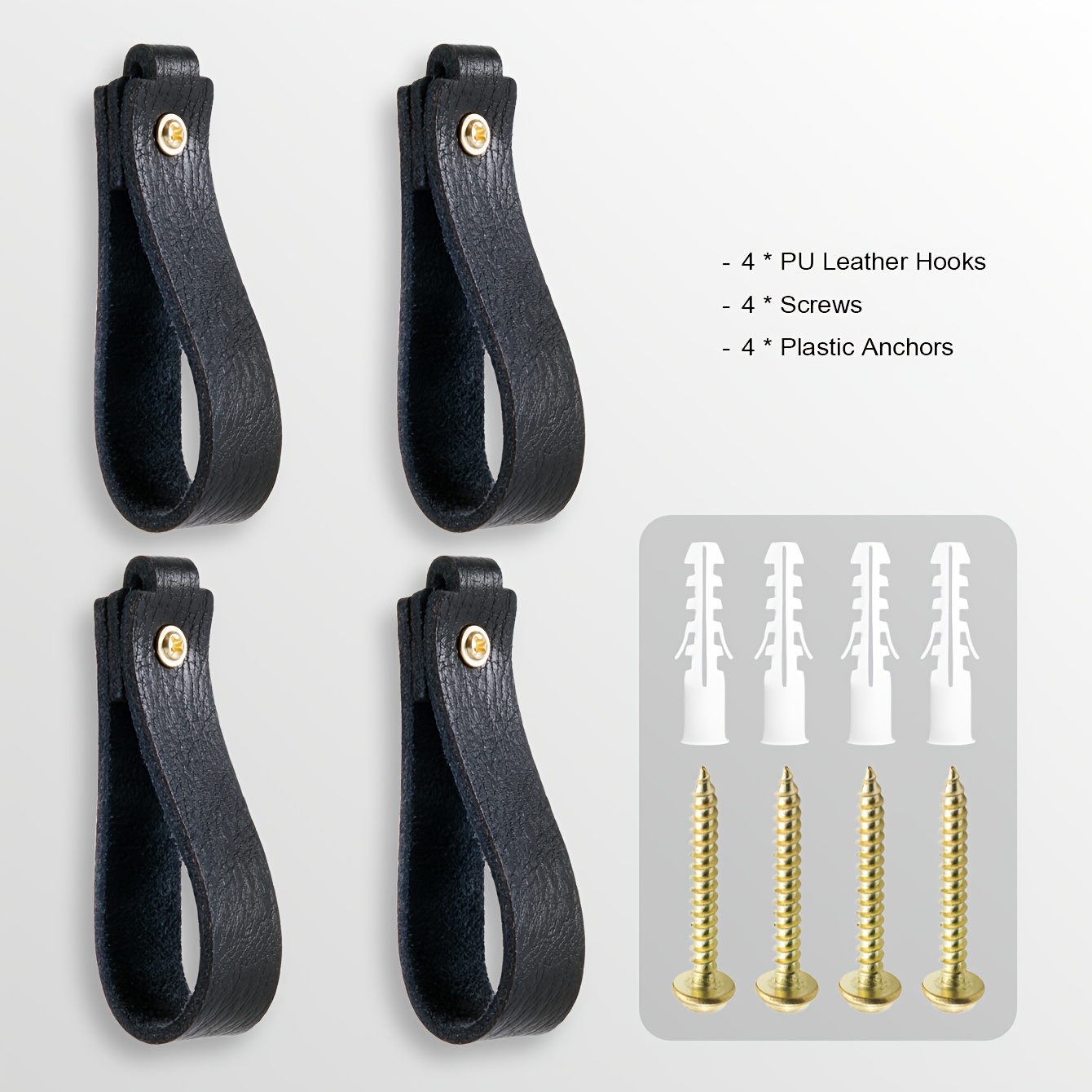 TEMU 4pcs Pu Leather Wall Mount Hooks, Multifunctional Hooks For Outdoor Garden, Kitchen, Bath And Home Decor, - Includes Mounting Screws & Plastic