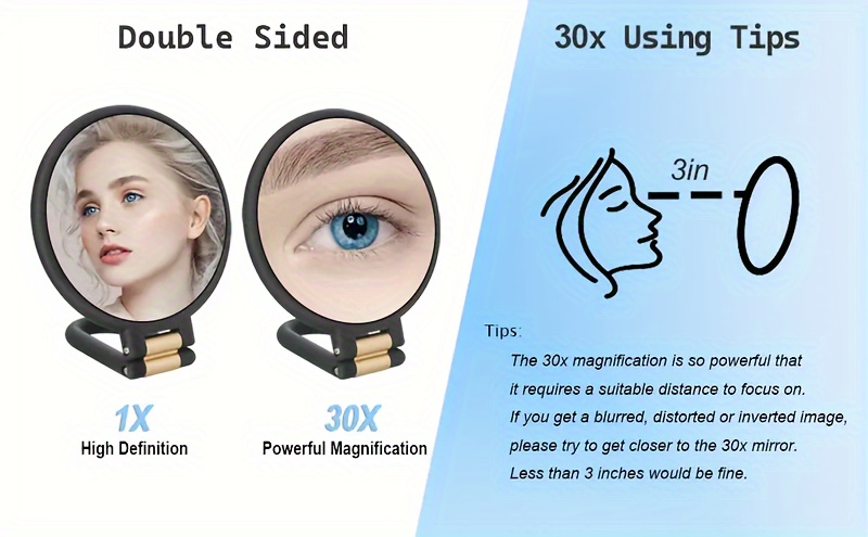 30x magnifying   with 360 adjustable foldable handle dual sided 1x 30x magnification portable travel makeup   with ergonomic grip lightweight plastic frame for eyebrow grooming sensitive light beige safe battery free no fragrance ideal for home on the go use Product details 1
