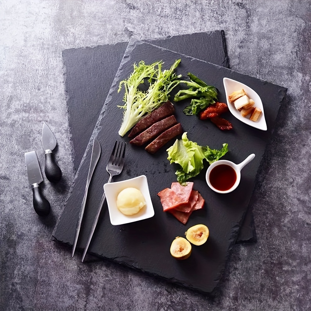 

1pc, Natural Slate Serving Platters, Black Marble Sushi Steak Slabs, Creative Western-style Presentation Plates For Japanese Bbq & Dining