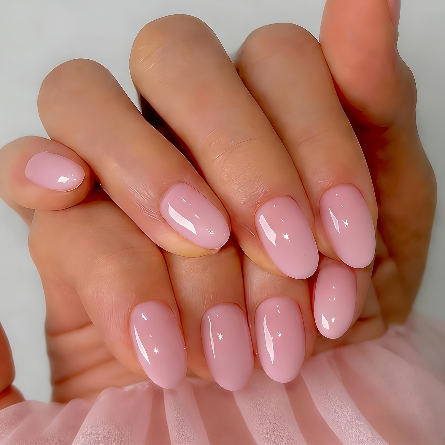 TEMU 96pcs Glossy Pink Short Press-on Nails Suitable For Women' Wear - Reusable Full Cover Oval Fake Nails With Spray-coated Tip, Short Length Nail