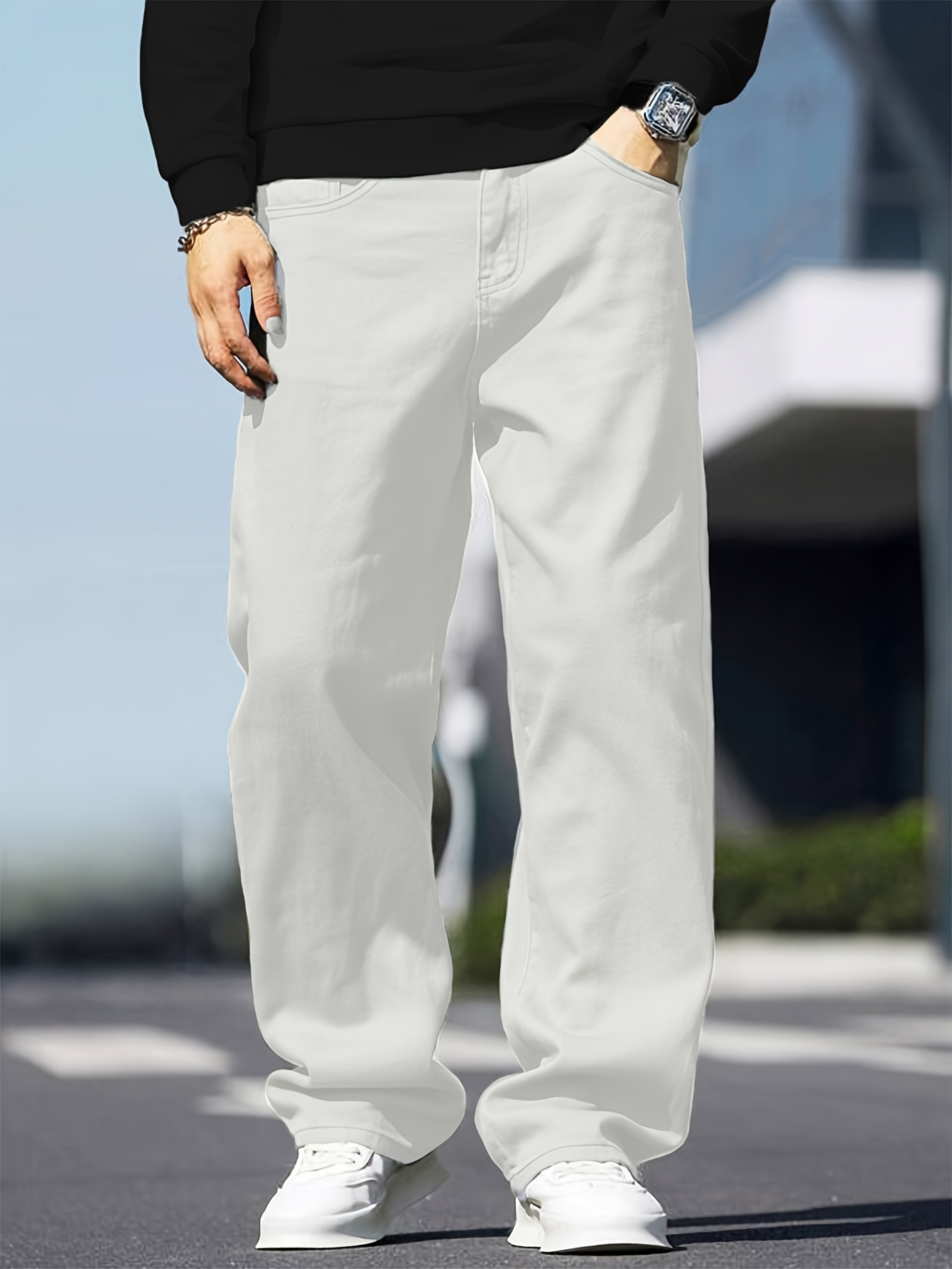 Baggy White Pants Outfits Mens 1pc *'S Loose Fit Denim White