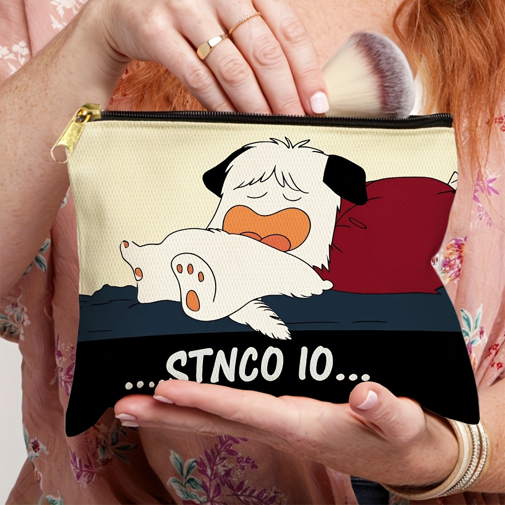 TEMU 1 pz, Borsa a tappo piatta 2D, Borsa da donna con motivo cane cartone animato sdraiato a terra che sbadiglia, Portaoggetti per piccoli oggetti,