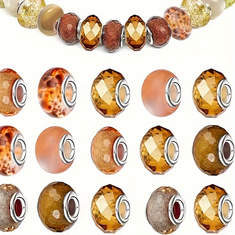 

50-pack Mixed Brown Resin Beads - Large Hole Variety For Diy Jewelry Making - Handcrafted Necklace & Craft Beads In Assorted Shapes And Colors For