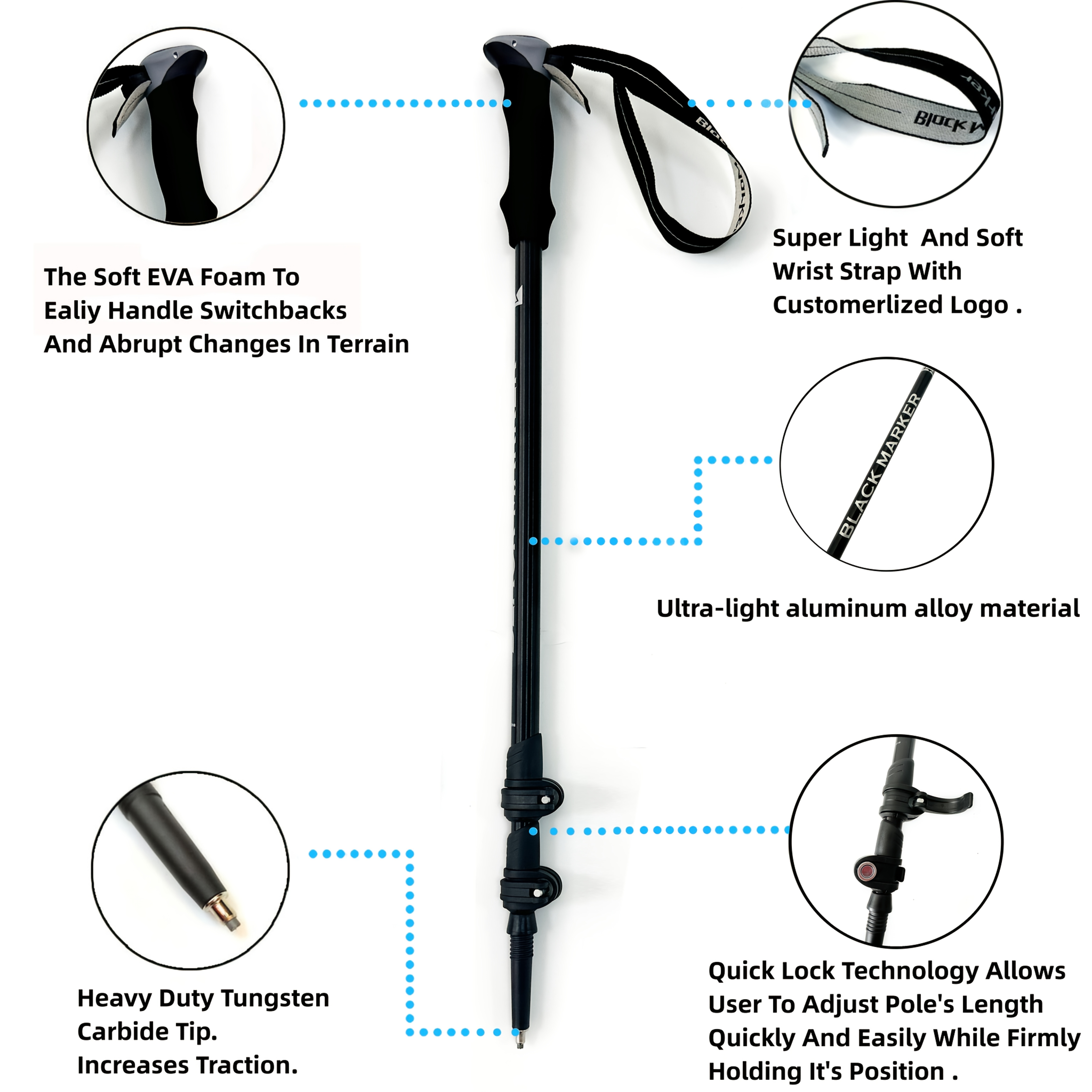 2pcs Adjustable Aluminum Alloy Trekking Poles for Hiking