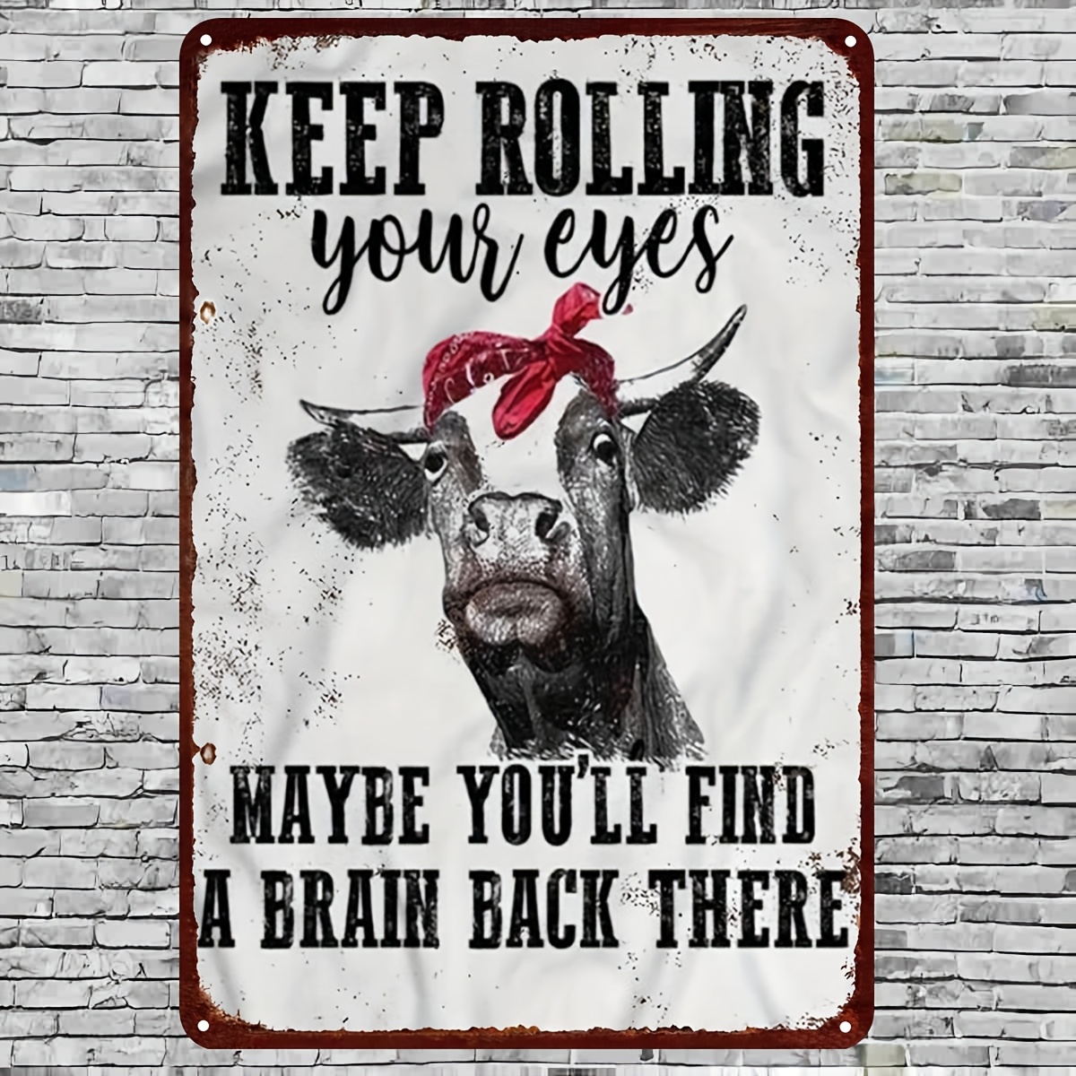 TEMU 2d Flat - 2d, 20x12.7 Flat Single Piece, " Wooden Plaque, Find " - Funny Cow Metal Wall Art Decor