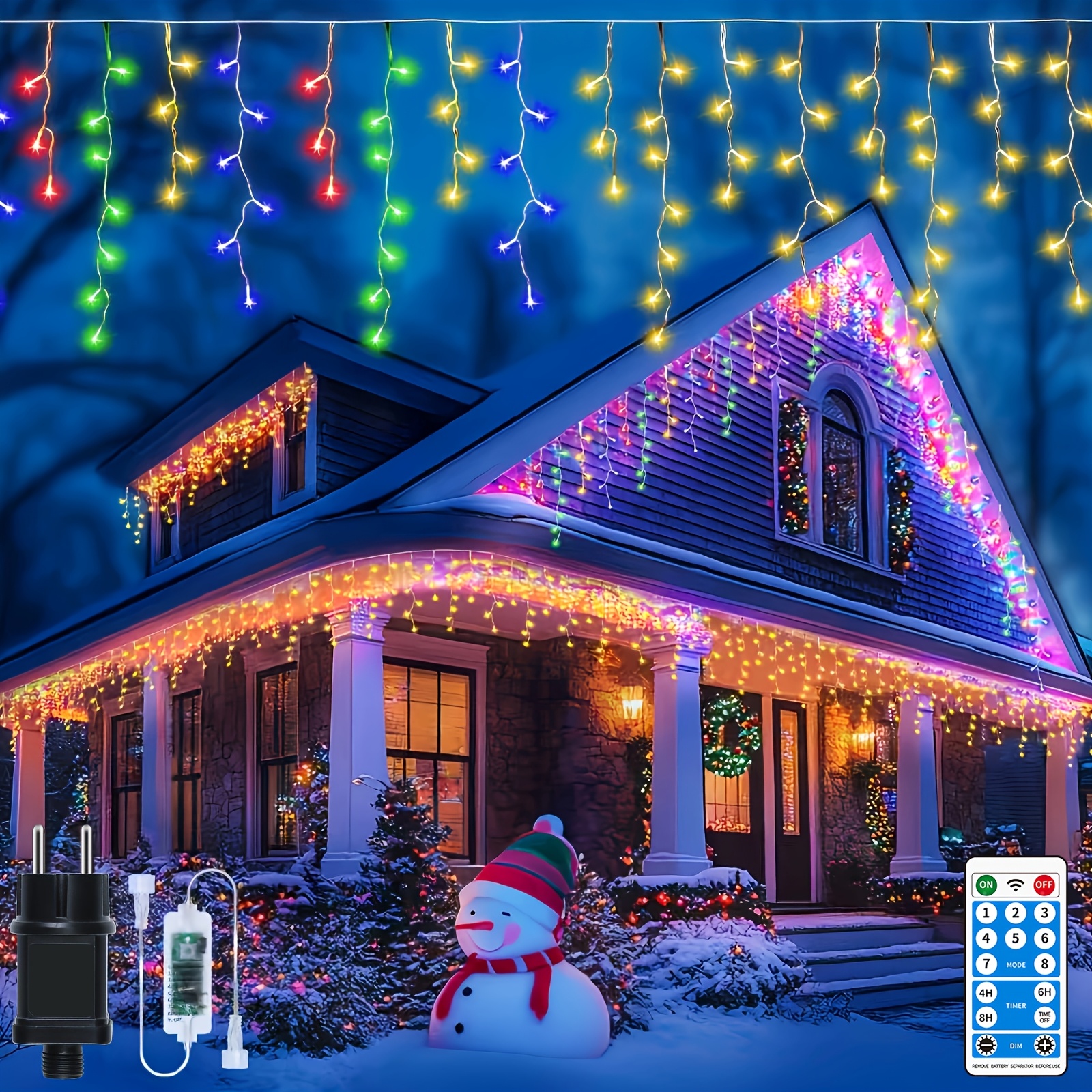 Image of Outdoor Icicle Lights Christmas Lights 76.4ft 20+5m Plug-in Icicle Lights 8 Timed Remote Control Flash Light String Suitable For Christmas Roof Party Wedding Decoration