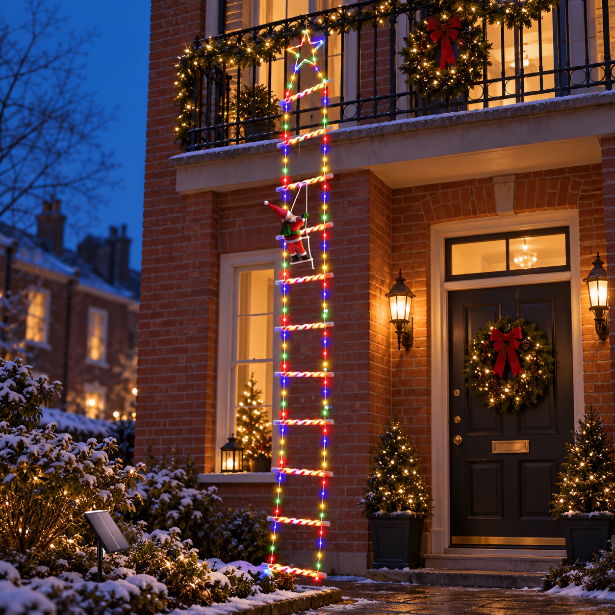 Image of 300cm Led Solar Christmas Lights - 10 Lighting Christmas Decorative Ladder Lights With Santa Claus, Xmas Decorations Light For Indoor Outdoor, Window, Garden, Home, Wall, Xmas Tree Decor - Multicolor