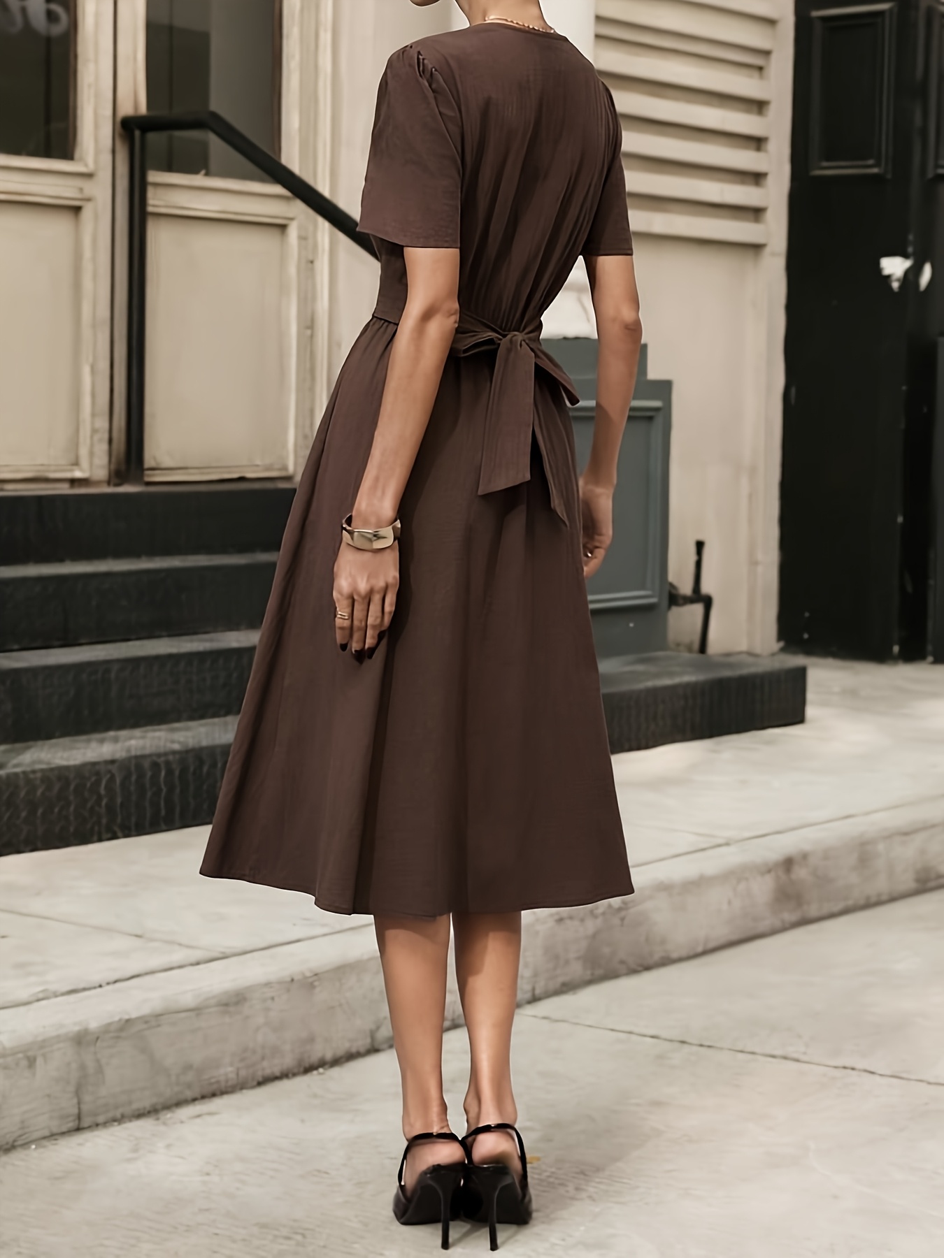 business casual womens dresses Floral Work Dresses for Women 2025 Tiered Flowy Office Long Dress Elegant Business  Casual Tie Waist Maxi Boho Dress Patchwork Crewneck Teacher Dress Mid  Length Modest Frocks a Line Tea Party Dress