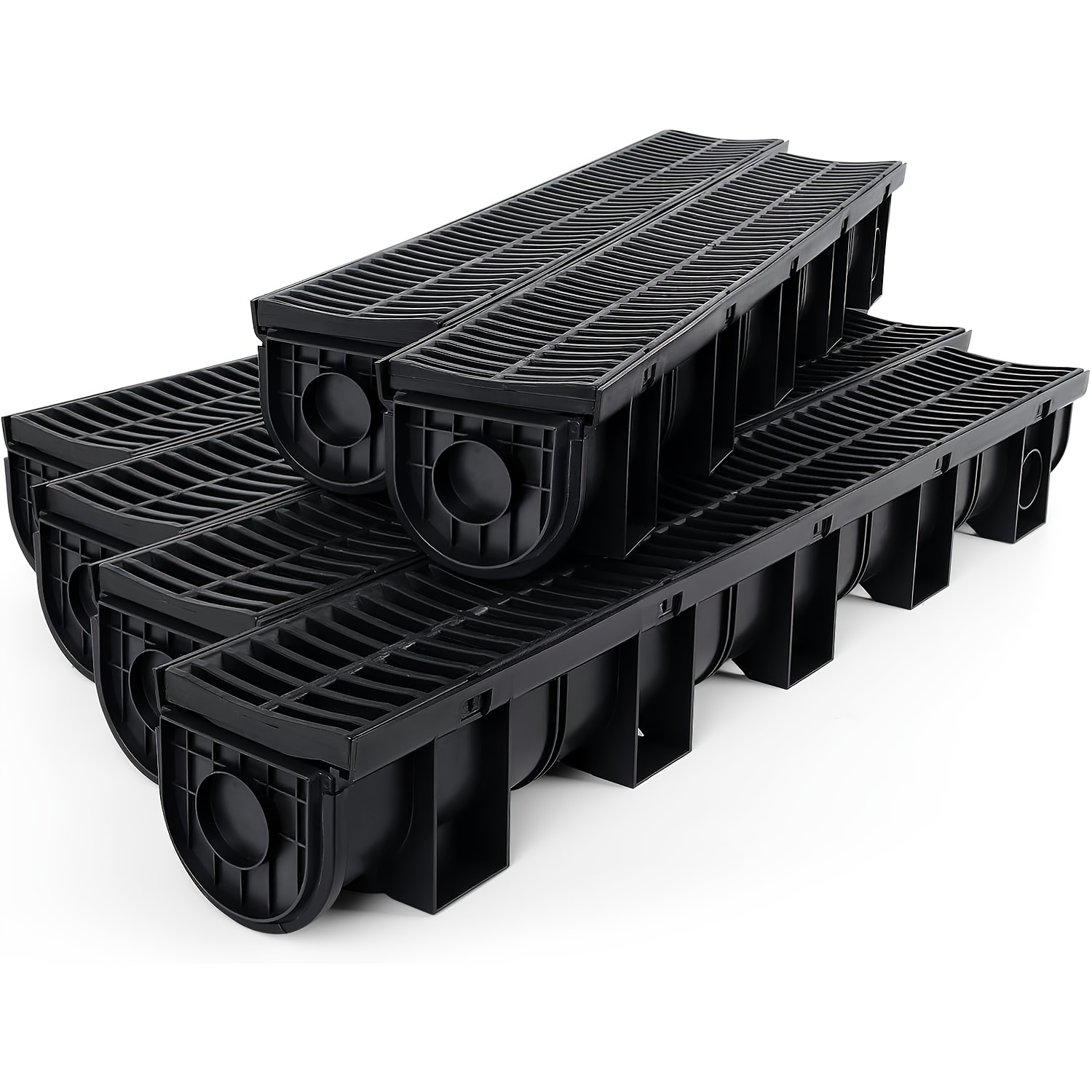 6 pack trench drain system channel drain with plastic grate 5 9x5 1 inch hdpe drainage trench black   and garden drain 6x39 trench drain grate with 6 end caps convenient assembly  